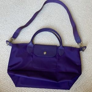 Purple nylon long champ bag with shoulder strap